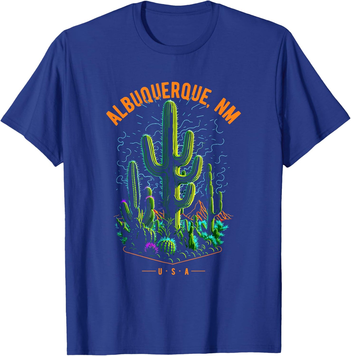 Albuquerque, NM, USA Cactus Desert Scene Design T-Shirt - T-Shirt | Royal