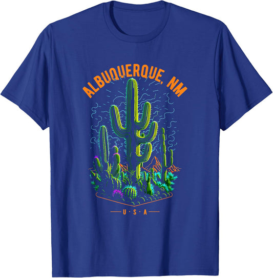 Albuquerque, NM, USA Cactus Desert Scene Design T-Shirt - T-Shirt | Royal