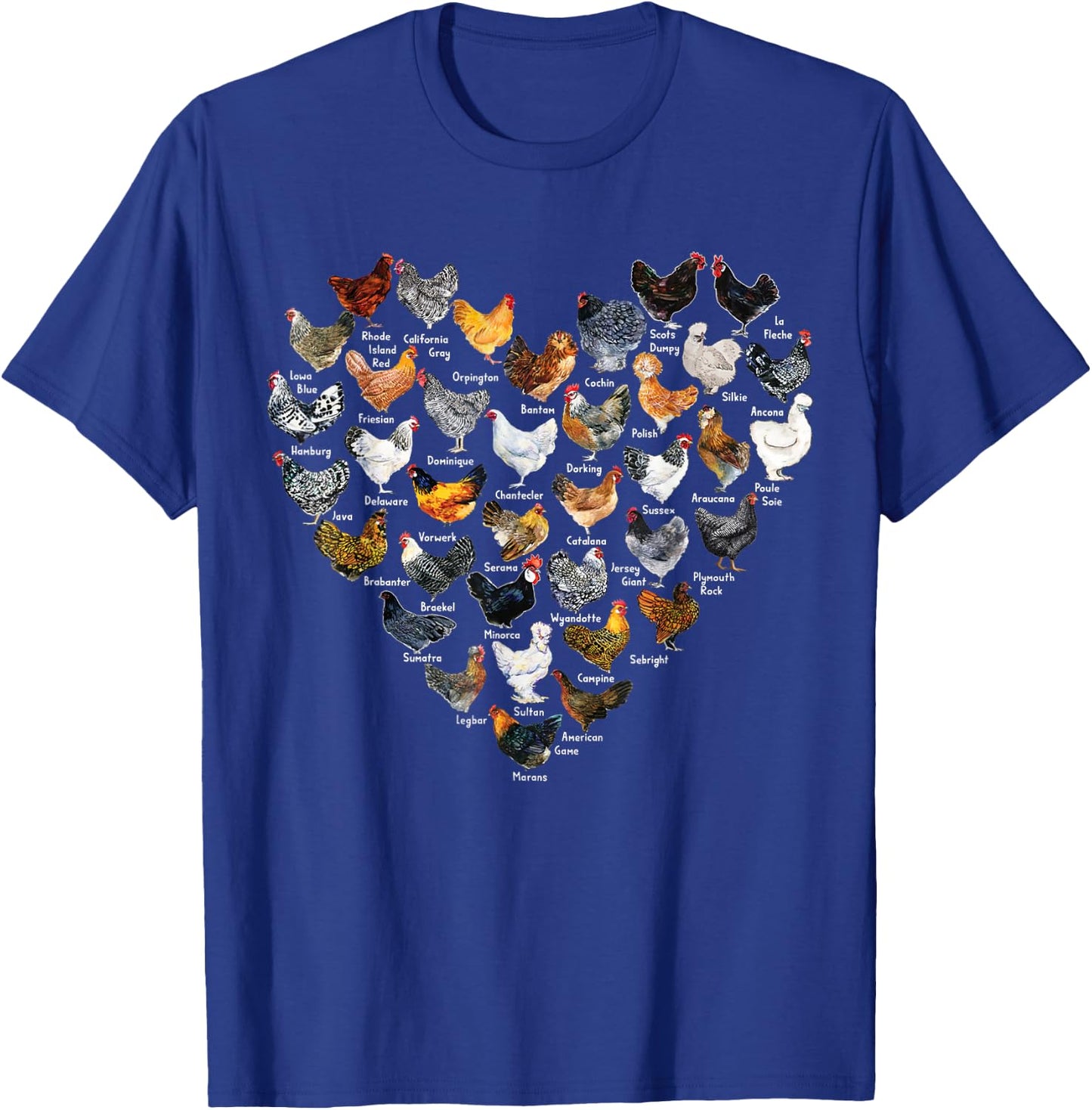 Love Chickens Heart Types of Chicken T-Shirt - T-Shirt | Royal