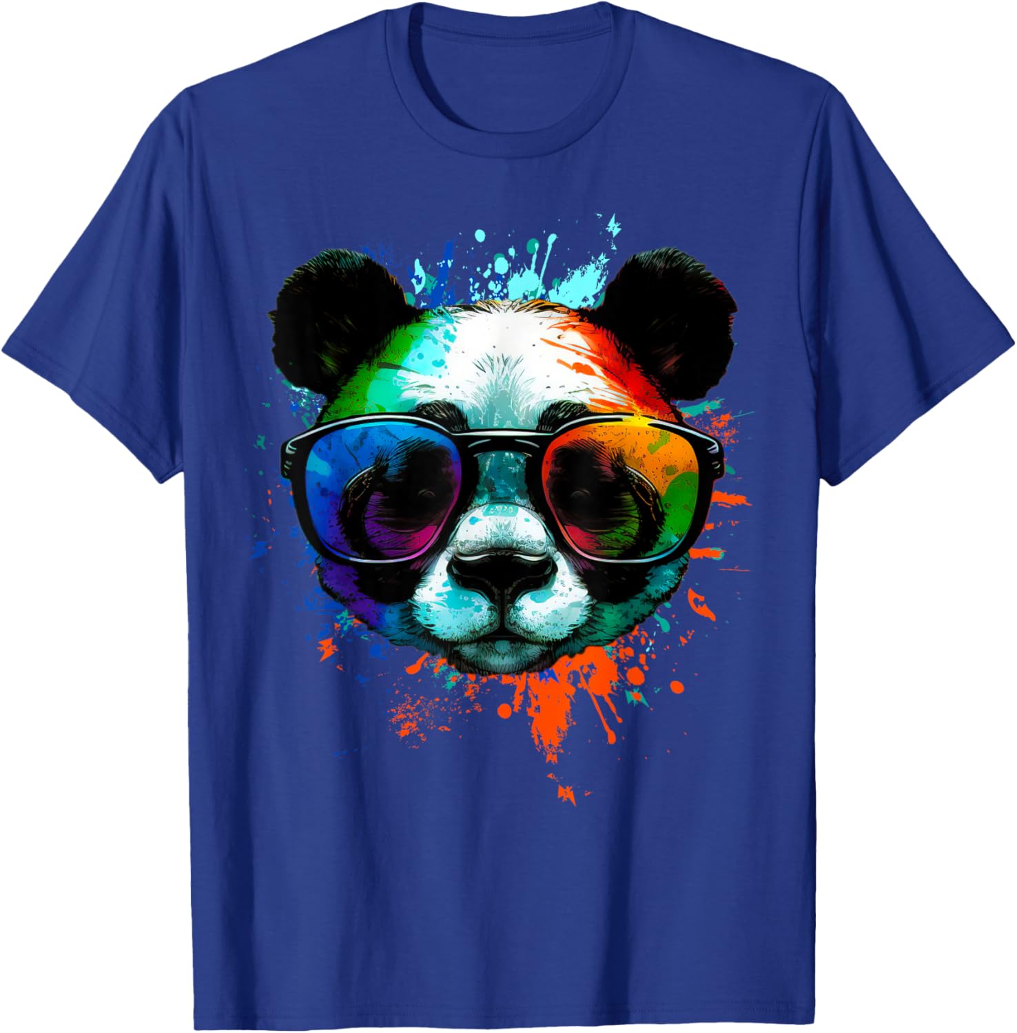 Cool Panda with sunglasses with Colorful Ink Splashes T-Shirt - T-Shirt | Royal