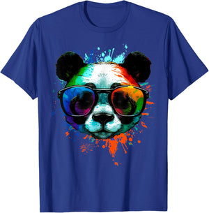 Cool Panda with sunglasses with Colorful Ink Splashes T-Shirt - T-Shirt | Royal