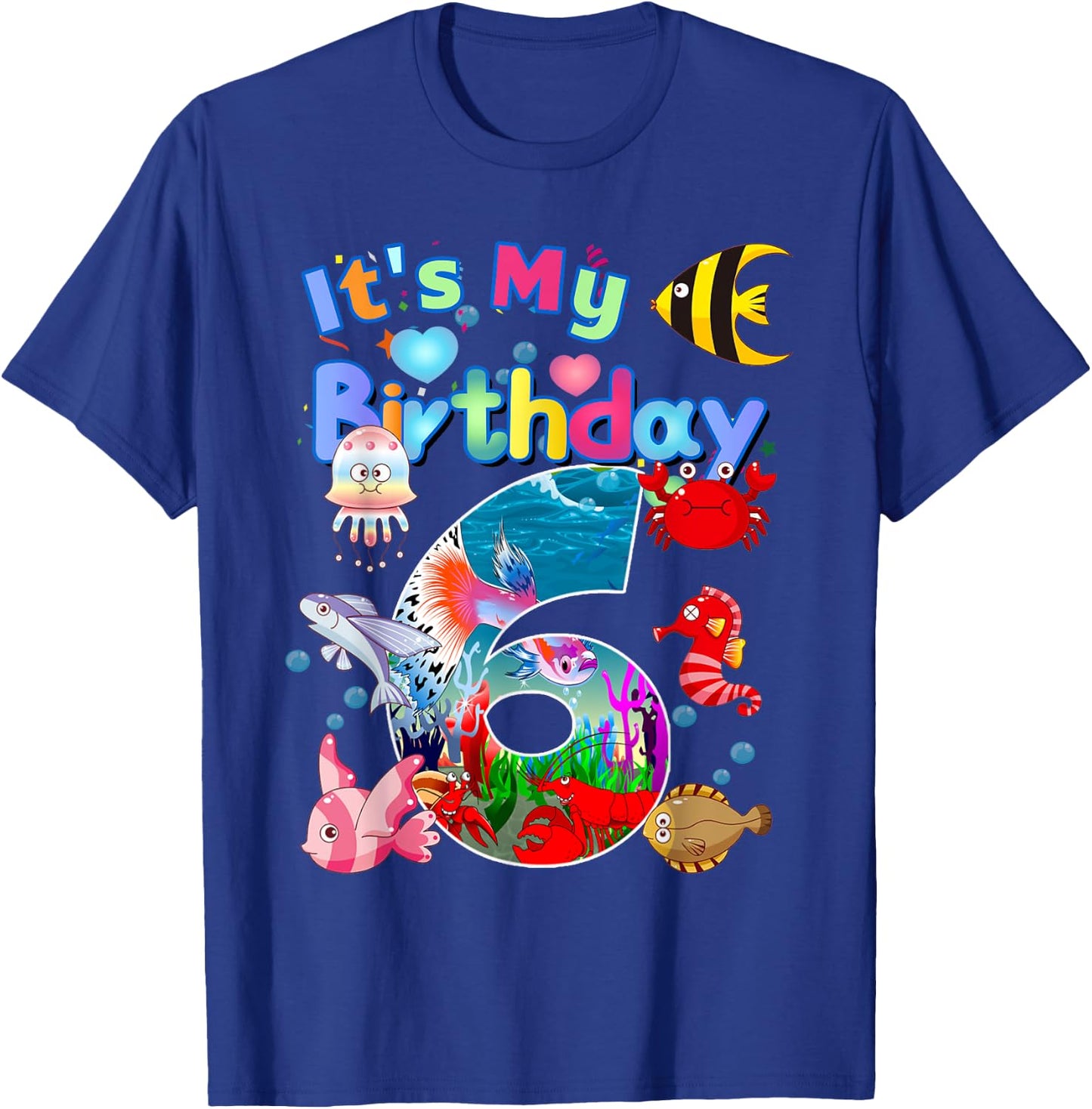 6nd Birthday Party 6 Year Old Sea Fish Aquarium Birthday Boy T-Shirt - T-Shirt | Royal
