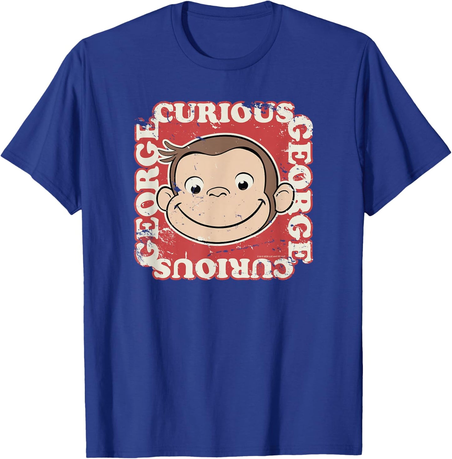 Curious George Big Face Distressed George T-Shirt - T-Shirt | Royal