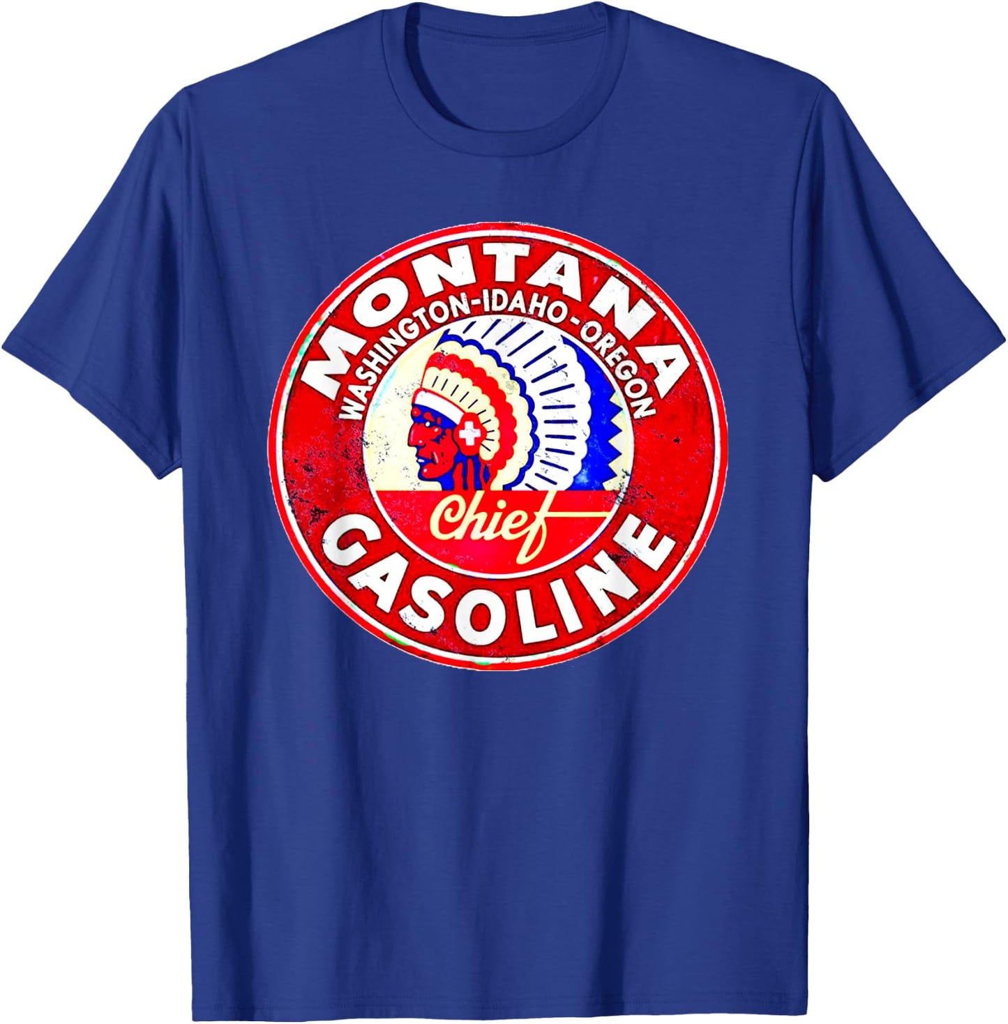 Retro Vintage Gas Station Montana Motor Oil Car Bikes Garage T-Shirt - T-Shirt | Royal