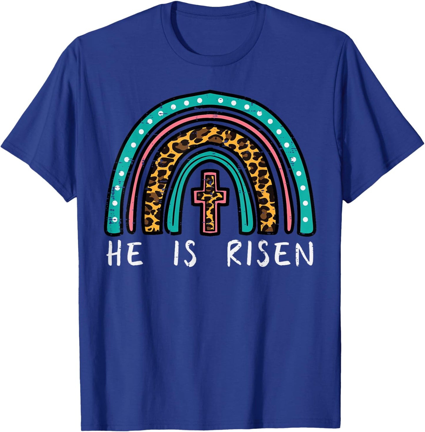 Easter Rainbow He Is Risen Religious Christian Girls Kids T-Shirt - T-Shirt | Royal