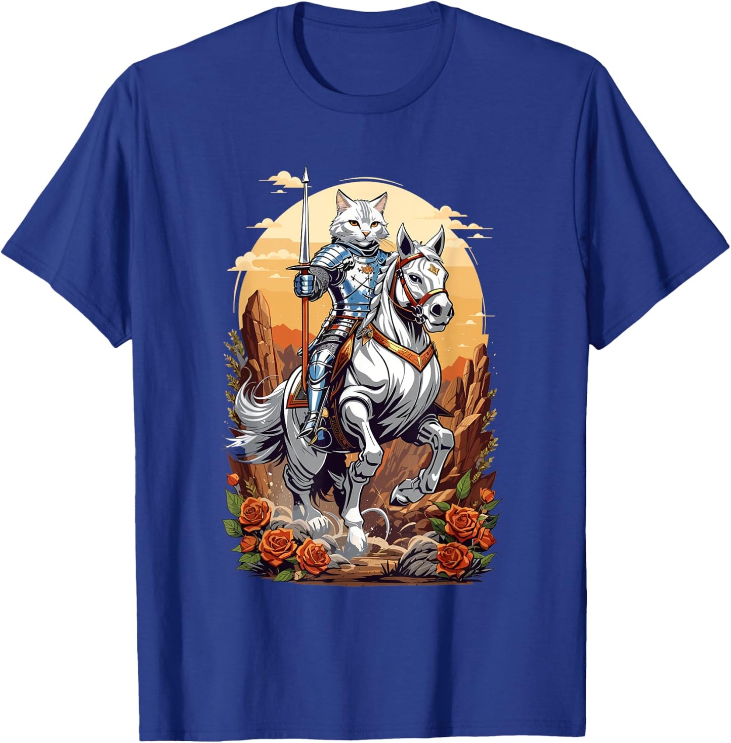 Magical Knight Cat Riding His Horse Into Battle Graphic Women Kids T-Shirt - T-Shirt | Royal