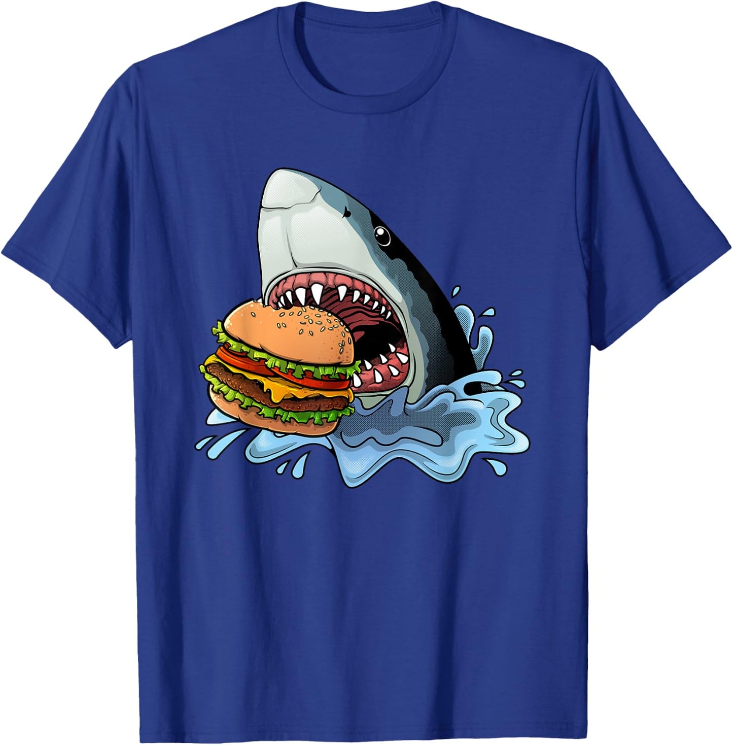 Funny Shark Hamburger Jawsome Shark Burger Lover Men Women T-Shirt - T-Shirt | Royal