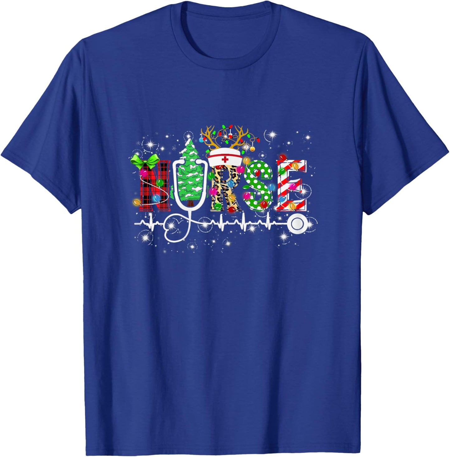 Nurse RN Christmas Stethoscope Nurses Xmas Scrub T-Shirt - T-Shirt | Royal