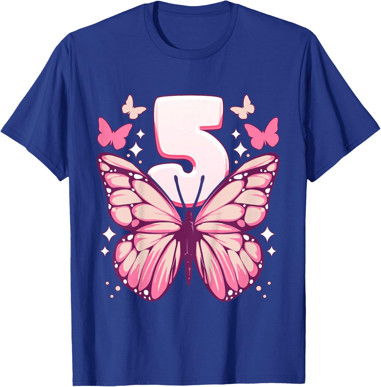 Birthday Girl 5 years, Butterflies and Number 5 T-Shirt - T-Shirt | Royal