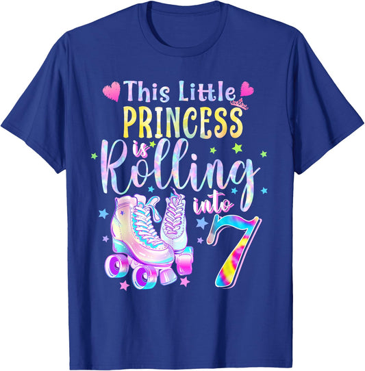 This Little Princess Rolling Into 7 7th Birthday Skate Girls T-Shirt - T-Shirt | Royal