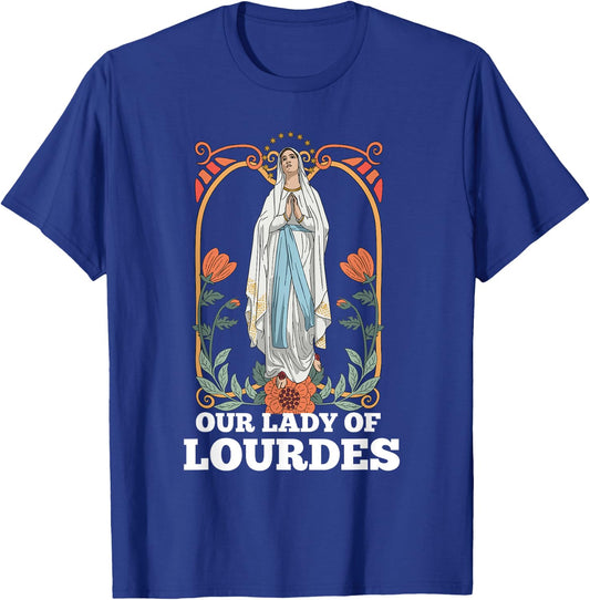 Our Lady of Lourdes Marian Pilgrimage Catholic T-Shirt - T-Shirt | Royal