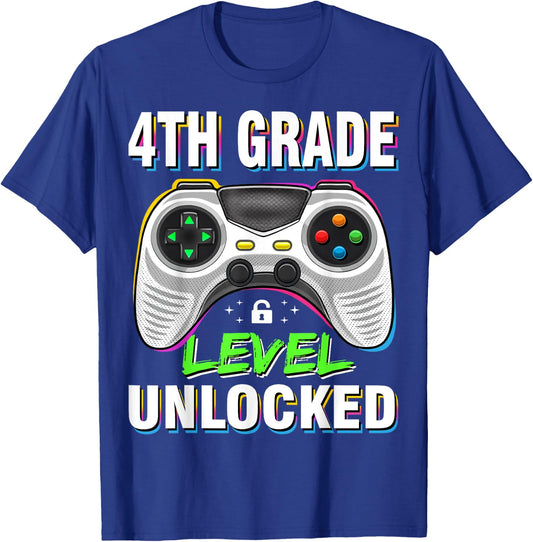 Boys First Day Of 4th Grade Shirt Kids Gaming Back To School T-Shirt - T-Shirt | Royal