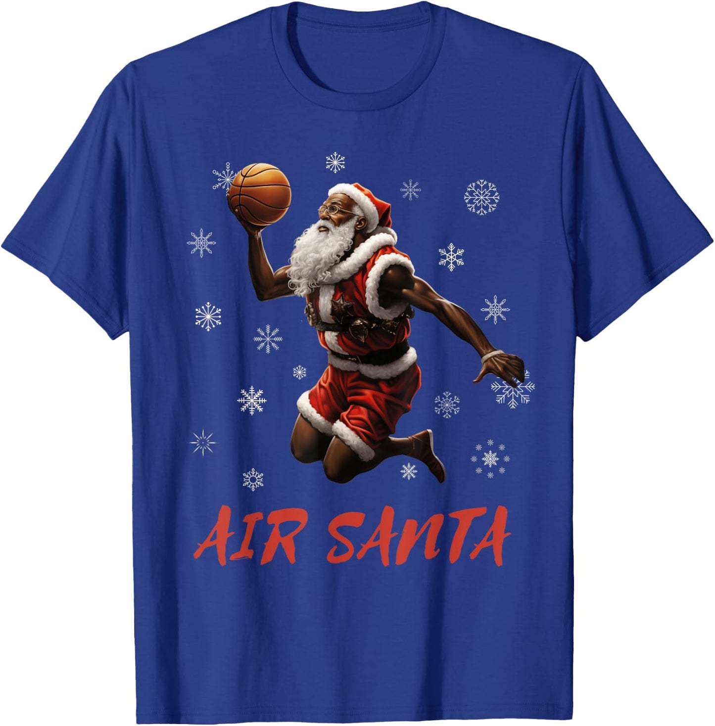 Air Santa African American Santa Dunking a Basketball T-Shirt - T-Shirt | Royal