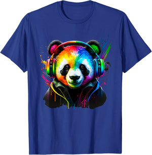 Rainbow DJ Panda Headphones Music for Boys Men Kids T-Shirt - T-Shirt | Royal