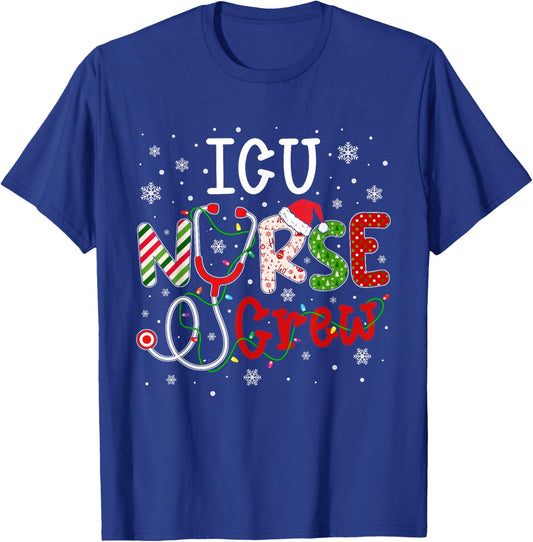 ICU Christmas Nurse Crew Funny Nursing Christmas Pattern T-Shirt - T-Shirt | Royal