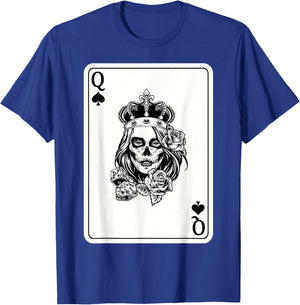 Couple Matching King And Queen of Spades 1/2 Skull Halloween T-Shirt - T-Shirt | Royal
