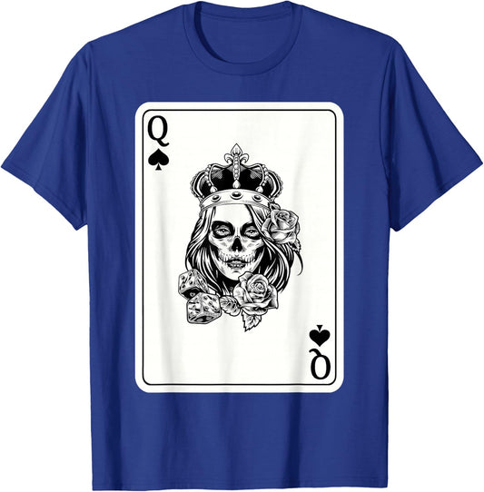 Couple Matching King And Queen of Spades 1/2 Skull Halloween T-Shirt - T-Shirt | Royal