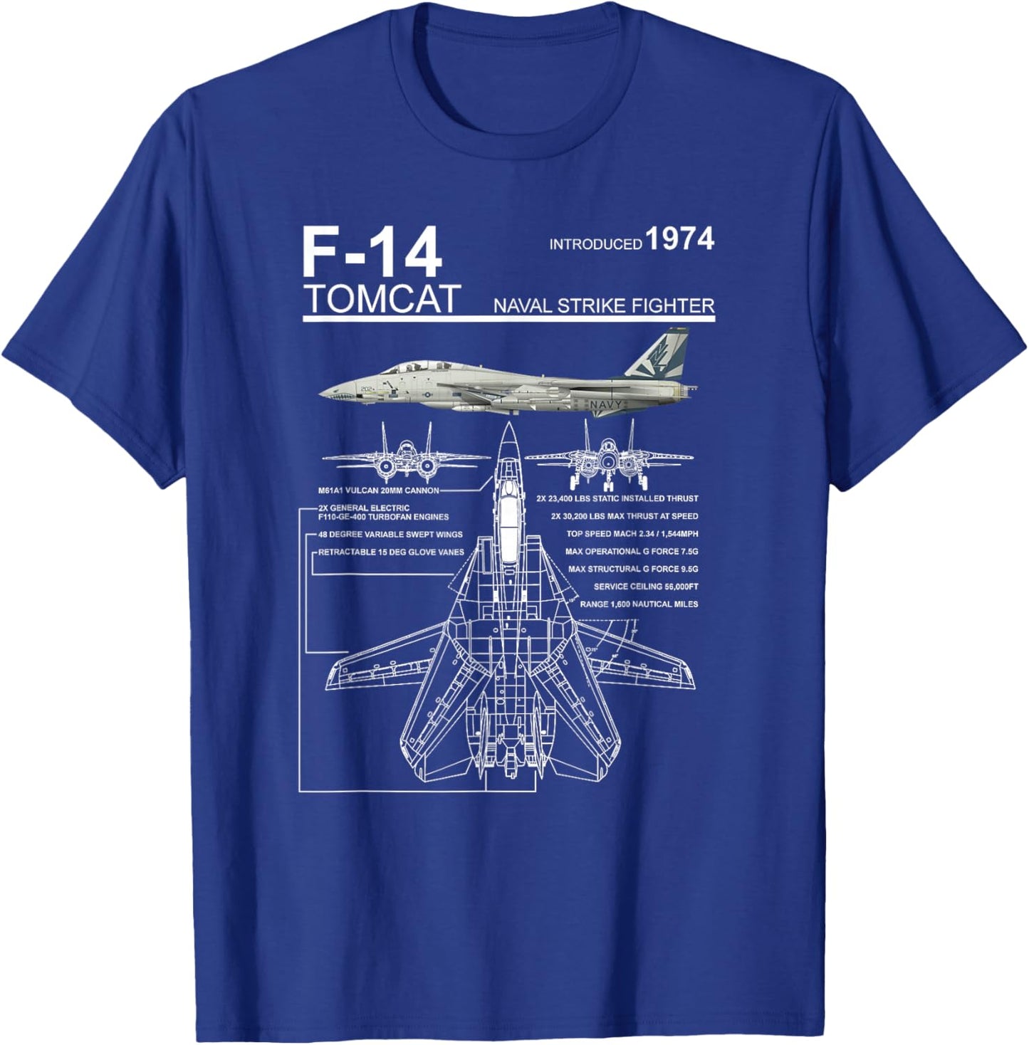 Dinosaurus Rekx F-14 Tomcat Navy Fighter Jet Graphic -Adult , Black, Small, Short Sleeve T-Shirt - T-Shirt | Royal