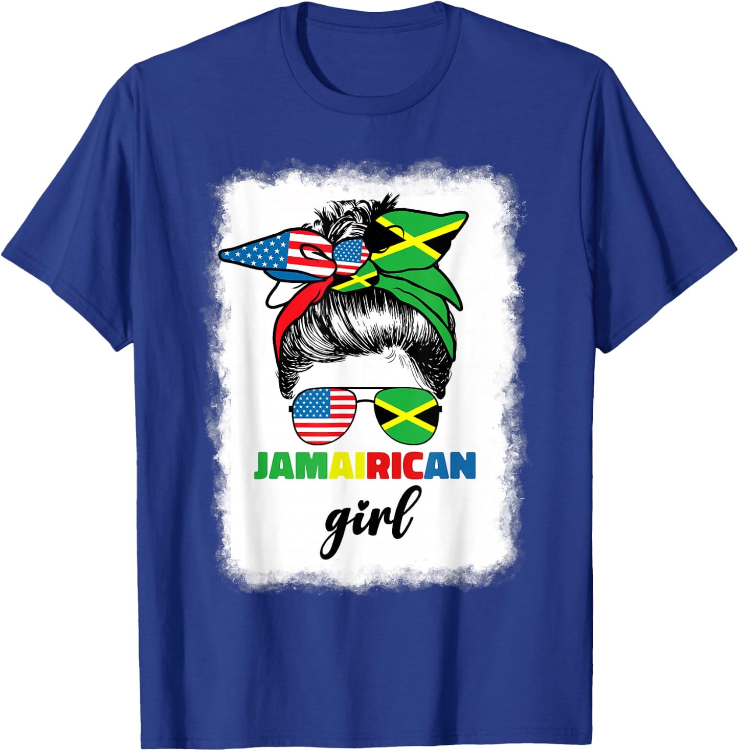 Half American Jamaican America Jamaica Flag JamaiRican Girl T-Shirt - T-Shirt | Royal