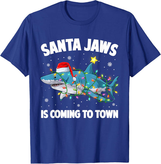 Santa Jaws Shark Christmas Lights Merry Sharkmas Xmas Boys T-Shirt - T-Shirt | Royal