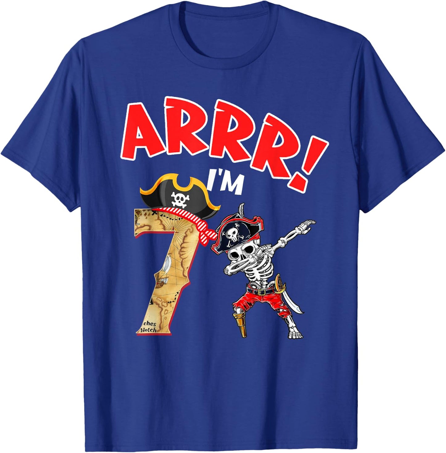 7th Birthday Shirt Boy Dabbing Skeleton Pirate 7 Year Old T-Shirt - T-Shirt | Royal