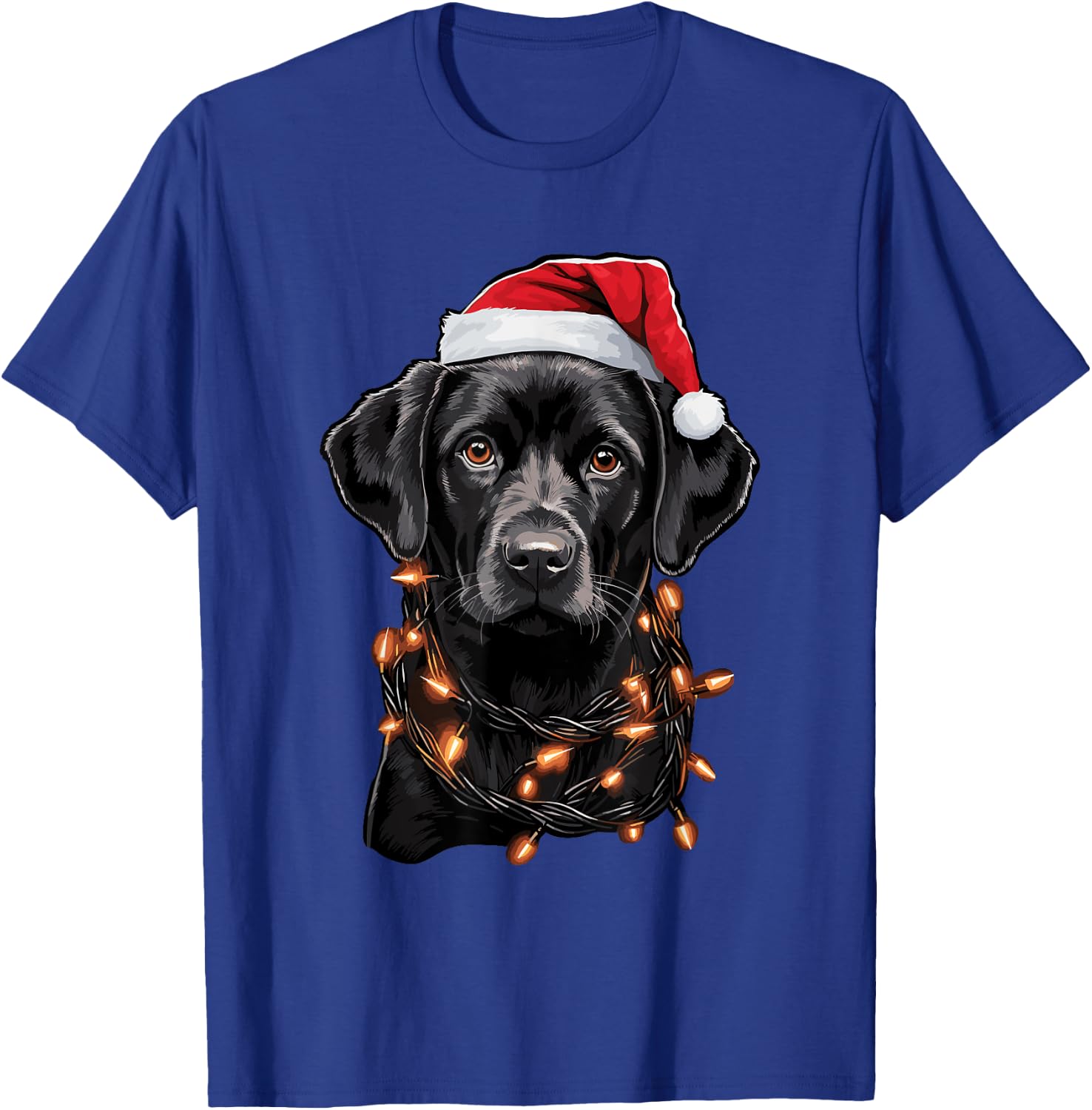 Black Labrador Christmas Lights Santa Hat Xmas Pajama T-Shirt - T-Shirt | Royal