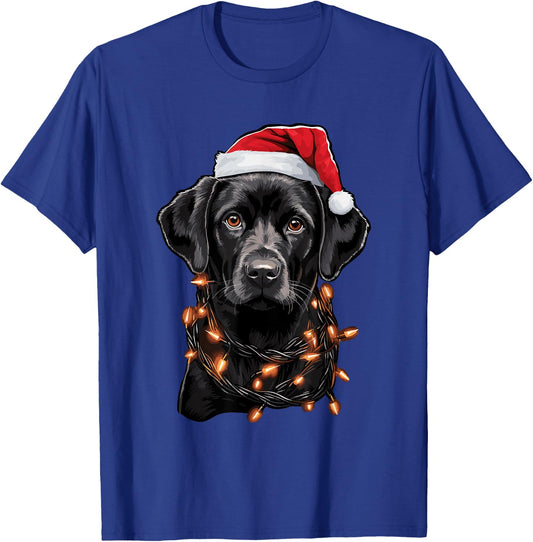 Black Labrador Christmas Lights Santa Hat Xmas Pajama T-Shirt - T-Shirt | Royal