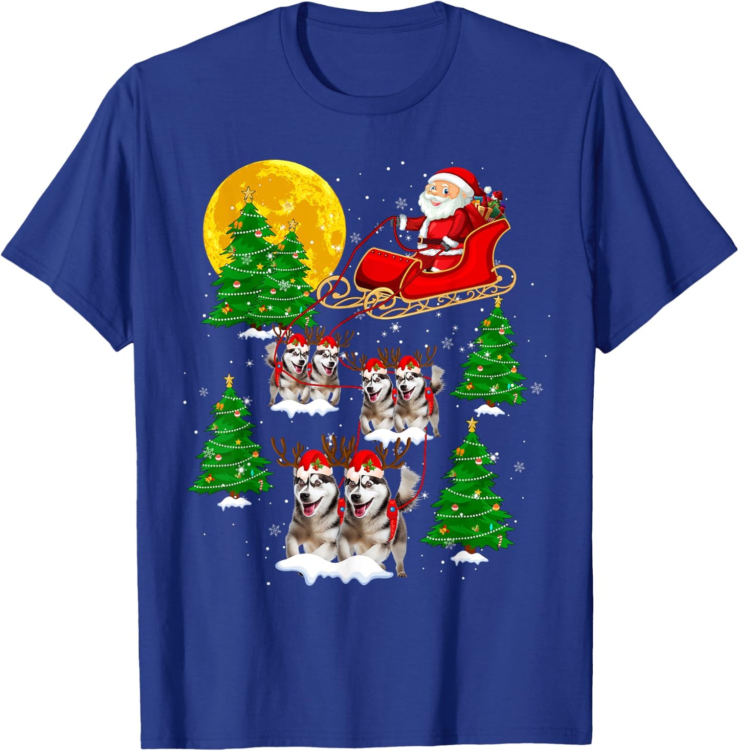 Cute Reindeer Husky Dogs Pulling Santa Sled Christmas Pajama T-Shirt - T-Shirt | Royal