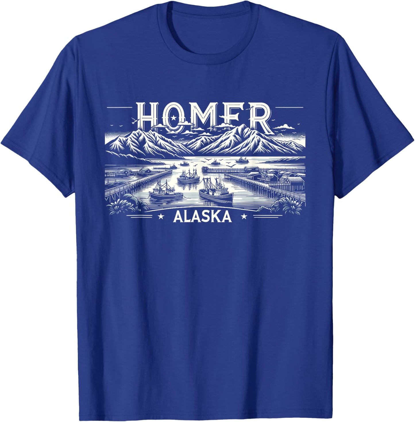 Homer Alaska AK Fishing Fishermen Outdoor Retro T-Shirt - T-Shirt | Royal