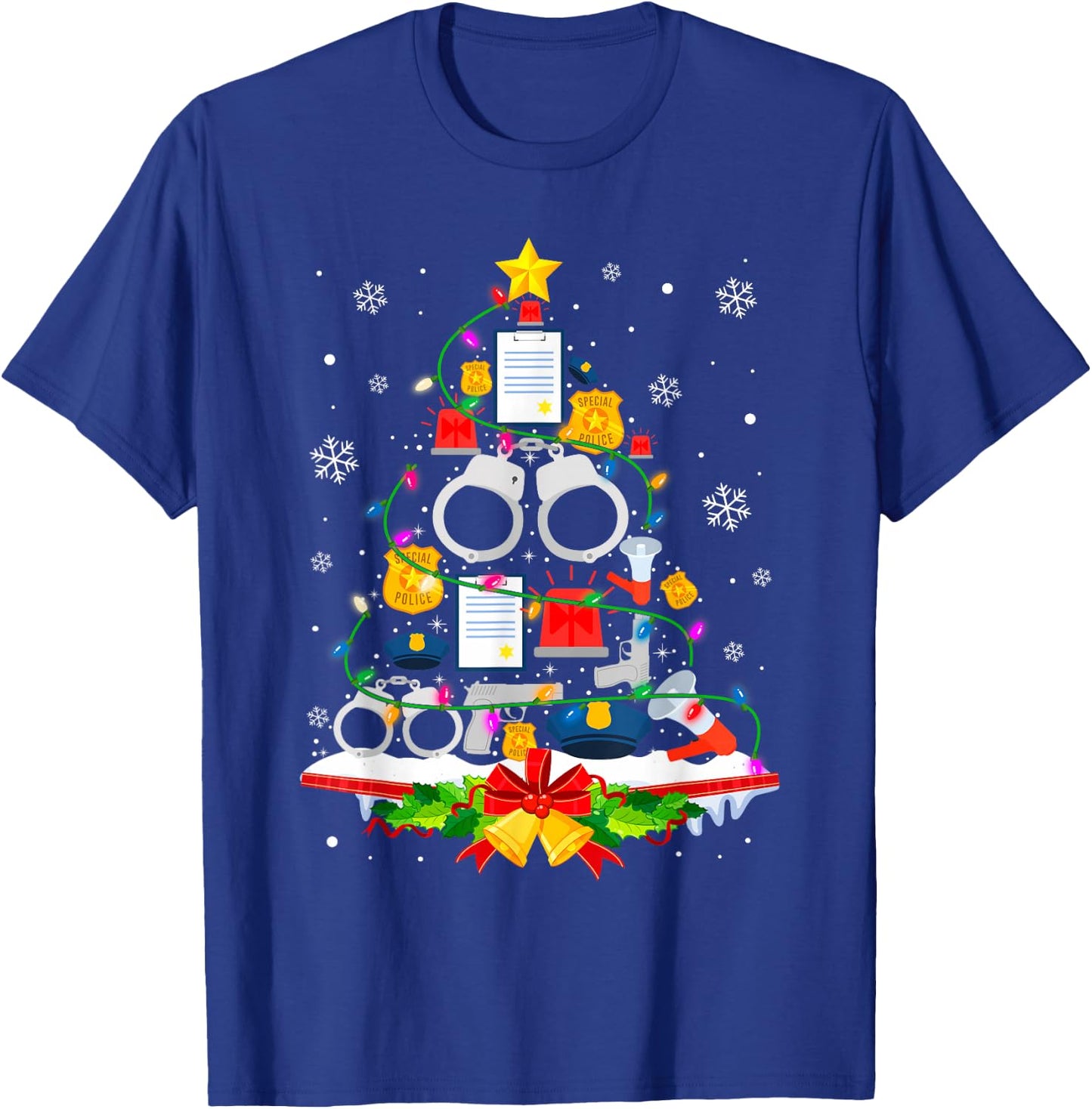 Police Christmas Tree Lights Funny Police Lover T-Shirt - T-Shirt | Royal