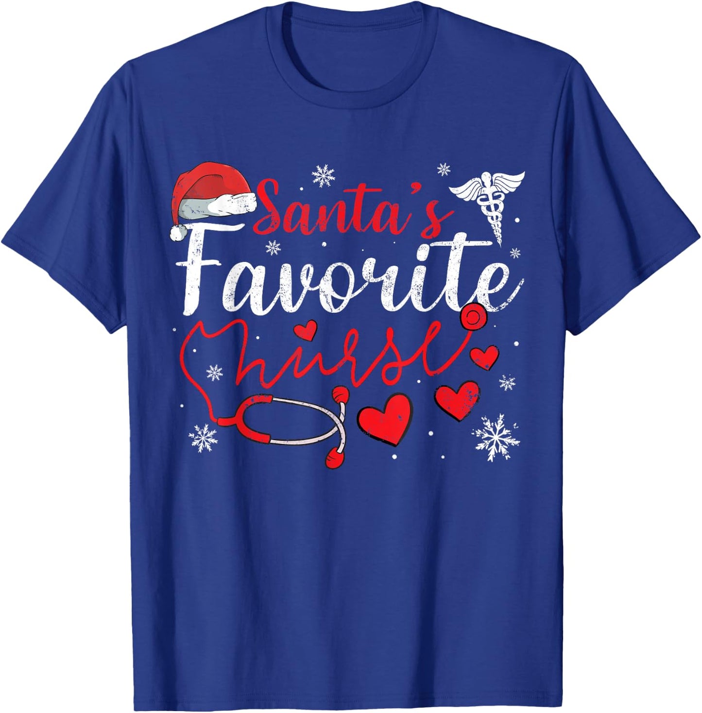 Women Men Santas Favorite Nurse Christmas Scrub Xmas RN T-Shirt - T-Shirt | Royal