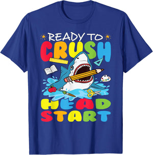 Ready to Crush Head Start First day Shark Back School Kids T-Shirt - T-Shirt | Royal