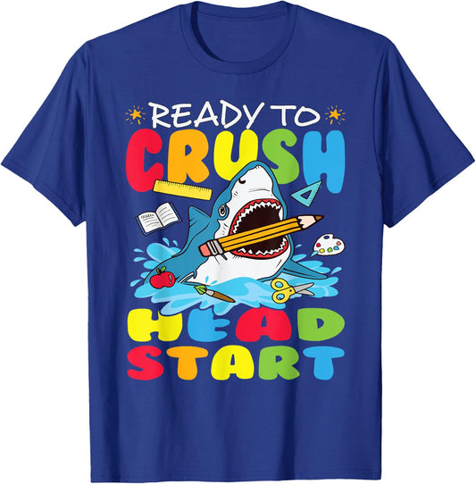 Ready to Crush Head Start First day Shark Back School Kids T-Shirt - T-Shirt | Royal
