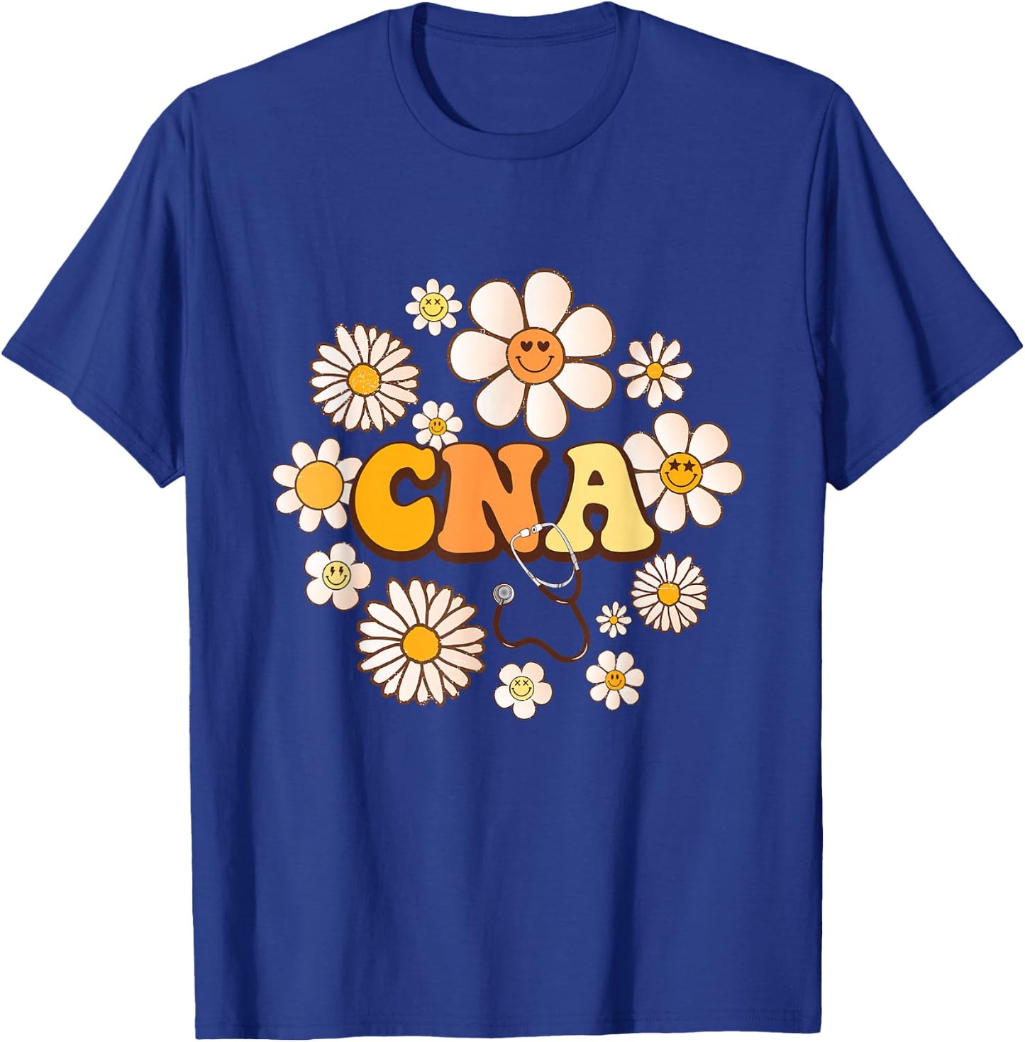 Groovy smile face wildFlower CNA Certified Nursing Assistant T-Shirt - T-Shirt | Royal