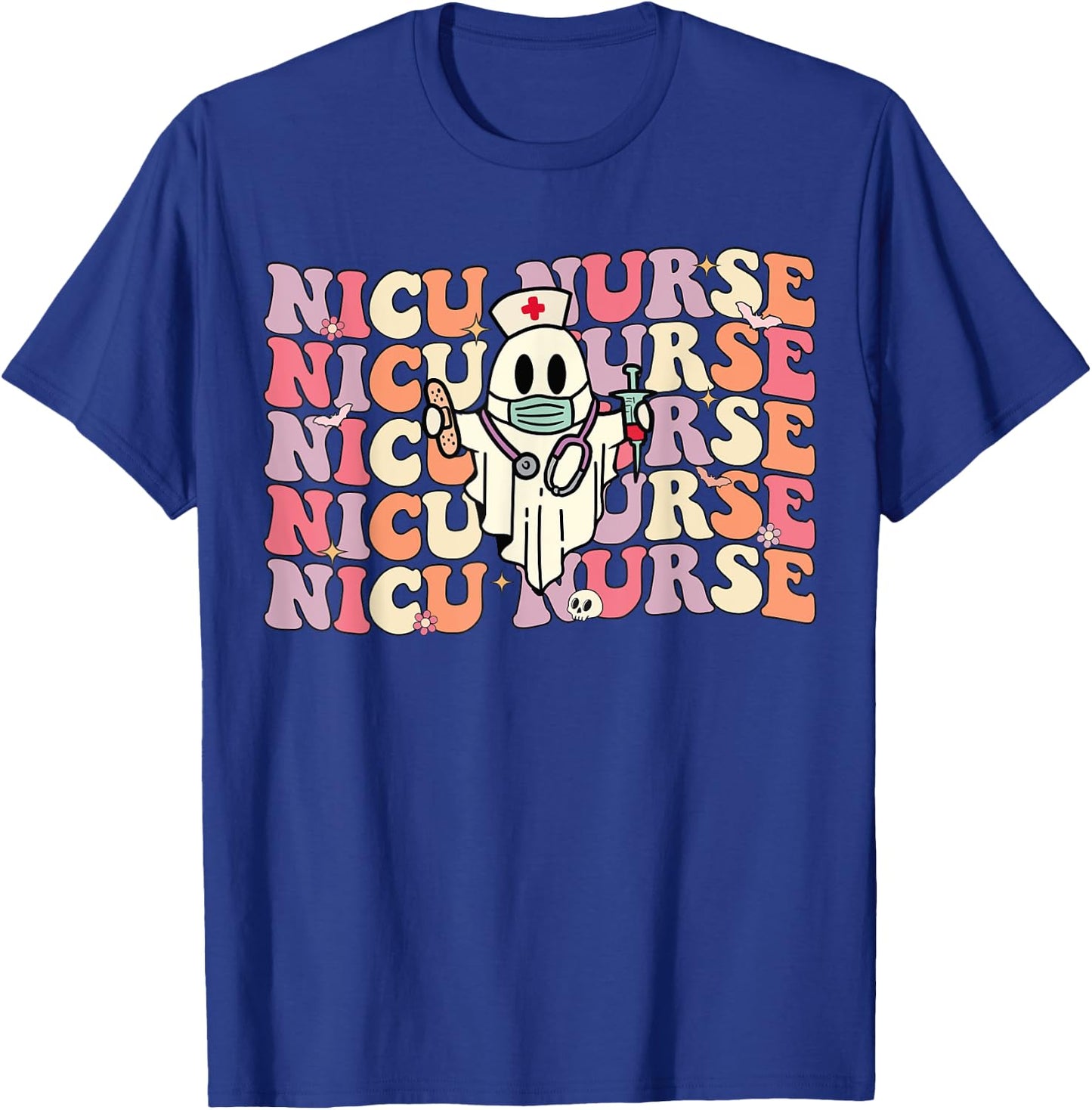 Groovy NICU Nurse Halloween Ghost Costume Neonatal Nurse T-Shirt - T-Shirt | Royal