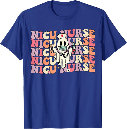 Groovy NICU Nurse Halloween Ghost Costume Neonatal Nurse T-Shirt - T-Shirt | Royal