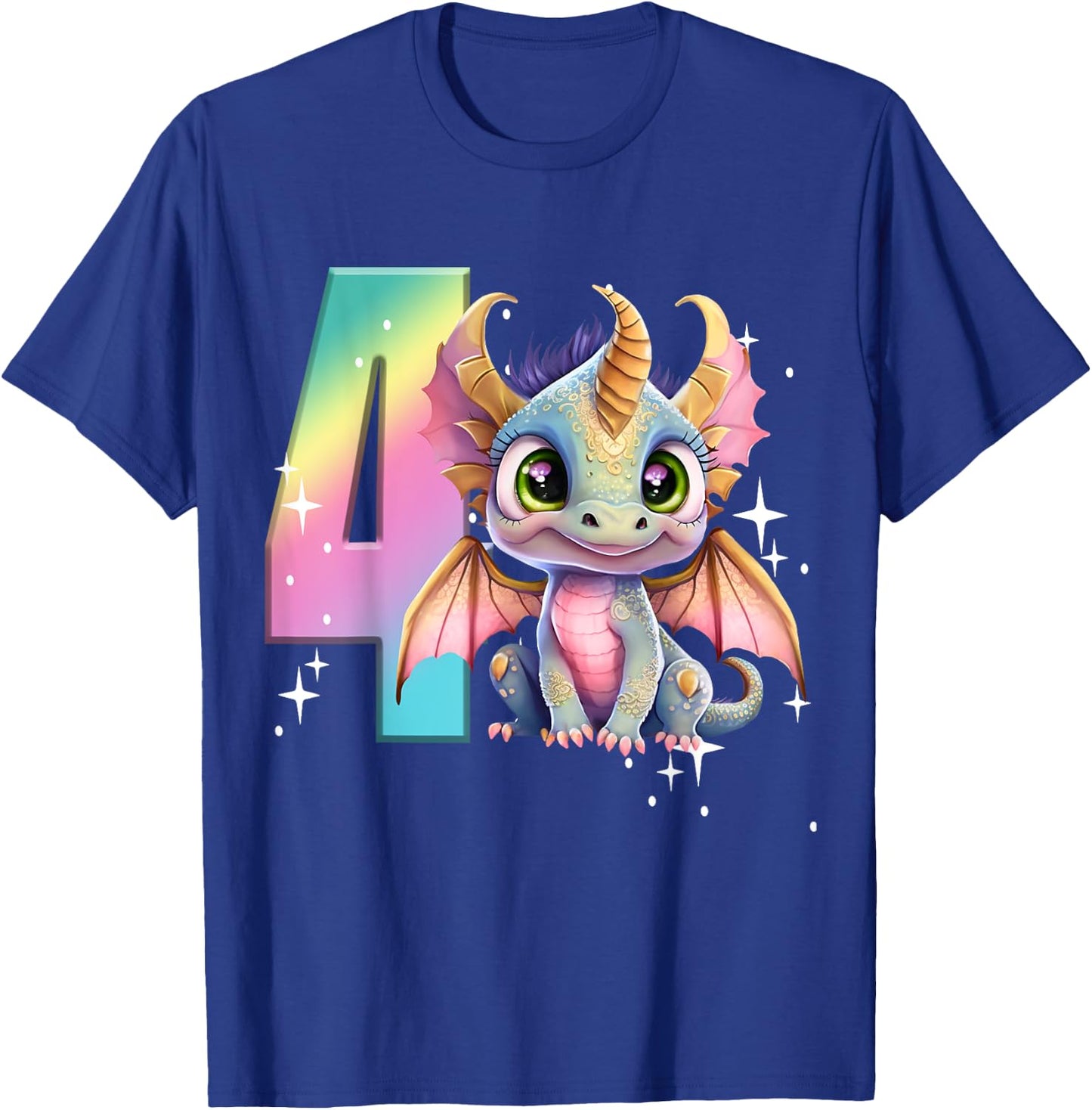 4th Birthday Shirt Dragon Party Rainbow Girl Dragon Four 4 T-Shirt - T-Shirt | Royal