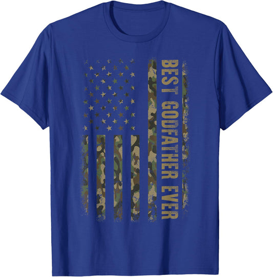 Best Godfather Ever Camouflage American Flag Father's Day T-Shirt - T-Shirt | Royal