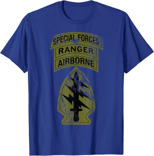 US Army Special Forces - SF Ranger Tab - OD Green Vintage T-Shirt - T-Shirt | Royal