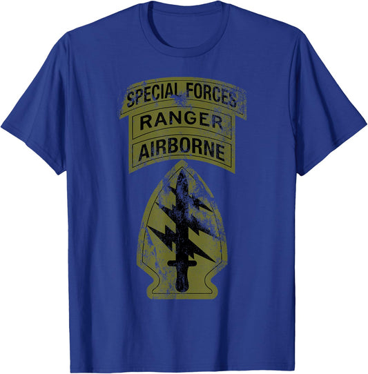US Army Special Forces - SF Ranger Tab - OD Green Vintage T-Shirt - T-Shirt | Royal