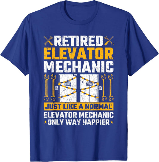 Retired Elevator Mechanic Elevator Technician Inspector T-Shirt - T-Shirt | Royal