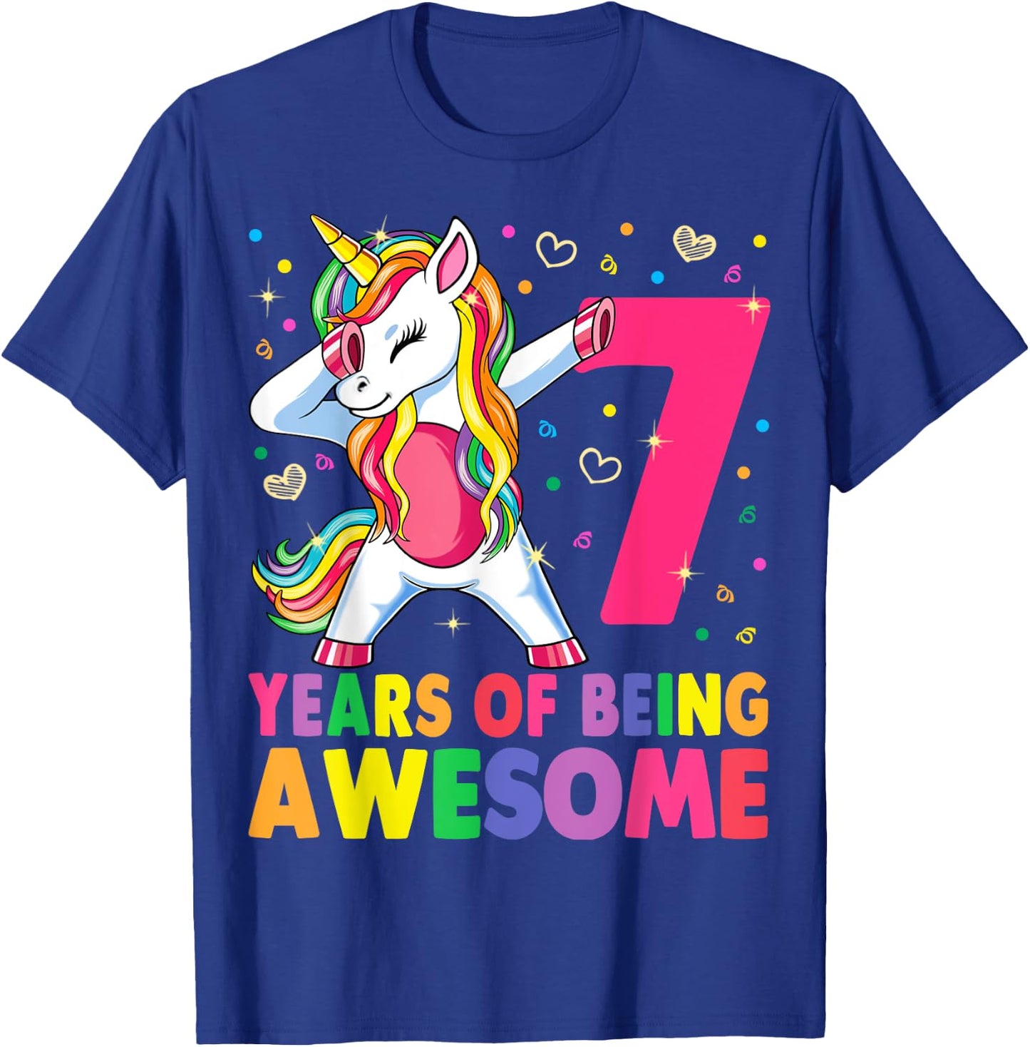 7 Years Old Unicorn Dabbing 7th Birthday Girl Unicorn Party T-Shirt - T-Shirt | Royal