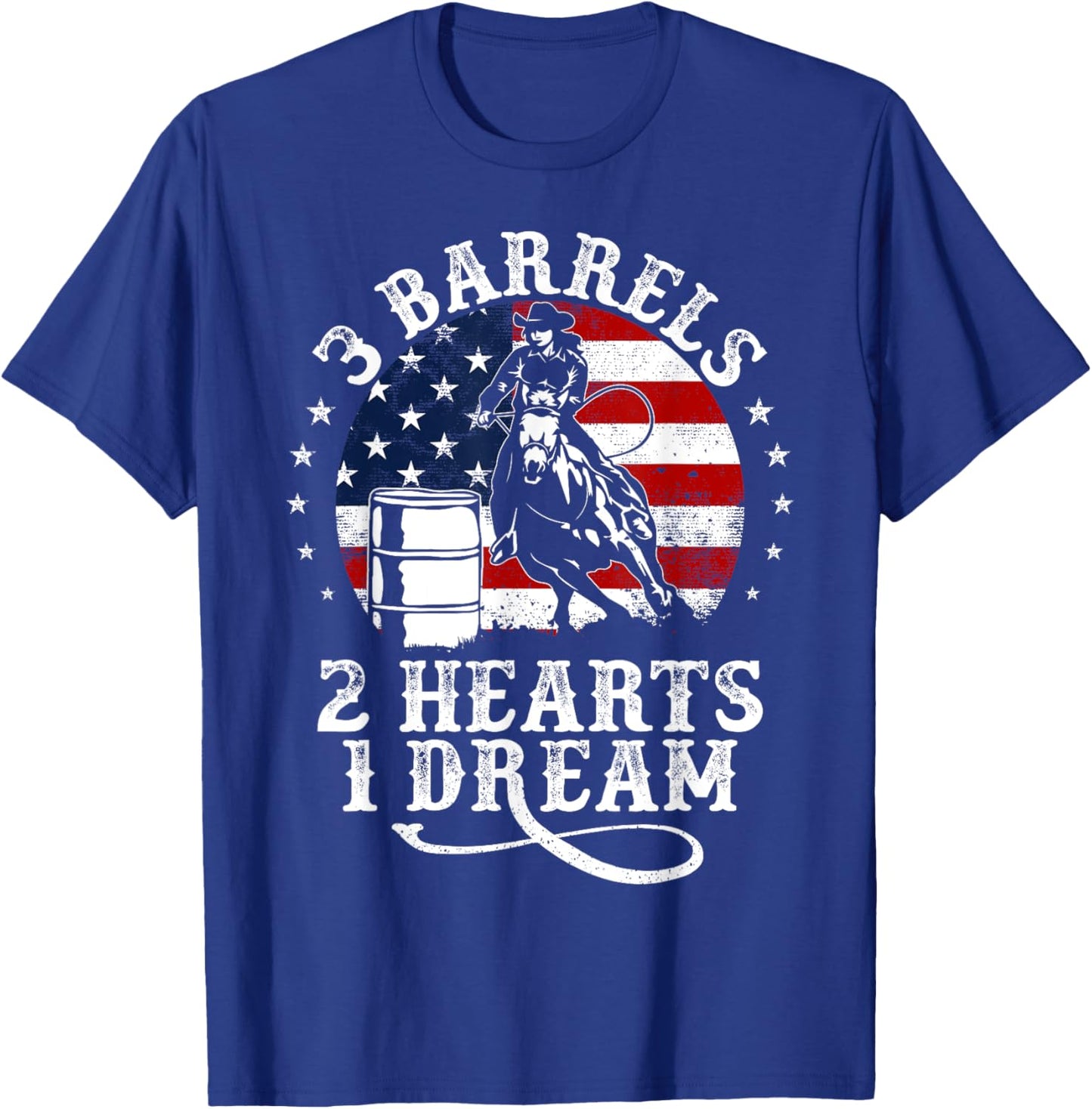 3 Barrels 2 Hearts 1 Dream Vintage Barrel Racing Rodeo T-Shirt - T-Shirt | Royal