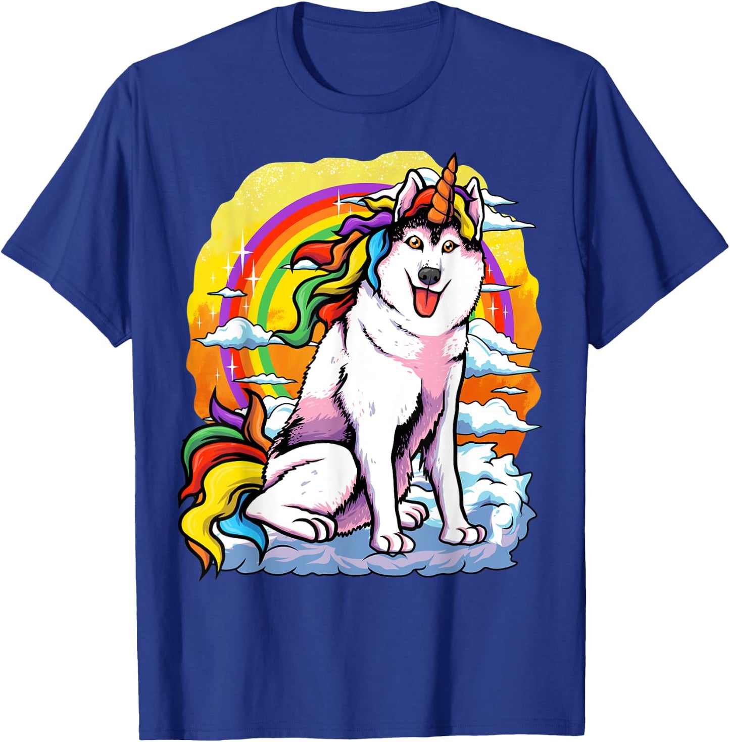 Husky Unicorn Rainbow Funny Siberian Husky Dog Owner Lovers Men Women Kids T-Shirt - T-Shirt | Royal