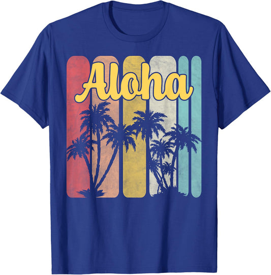 Aloha Hawaii Hawaiian Island Palm Tree Summer Tropical Beach Men Women Girls Kids T-Shirt - T-Shirt | Royal