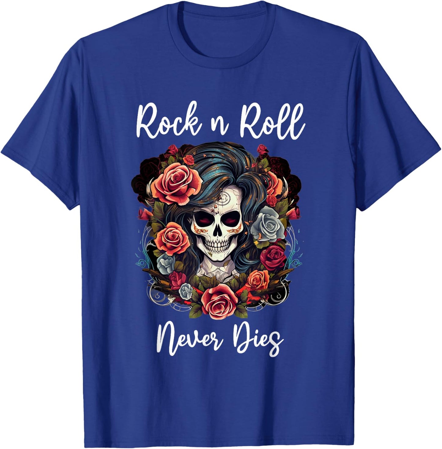 Rock n Roll Never Dies Rockabilly Girl Skull Tattoo T-Shirt - T-Shirt | Royal