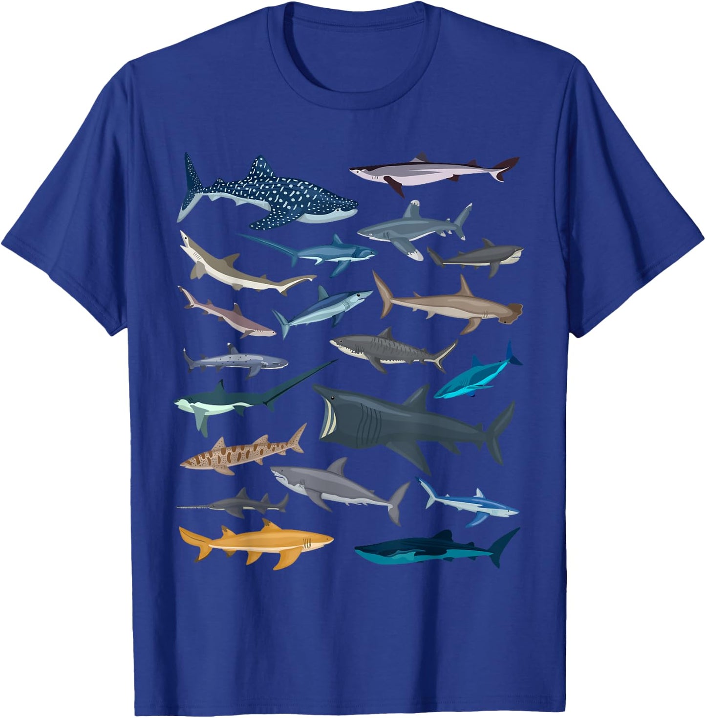 Different Types of Sharks Boys Kids Girl Shark Collage T-Shirt - T-Shirt | Royal