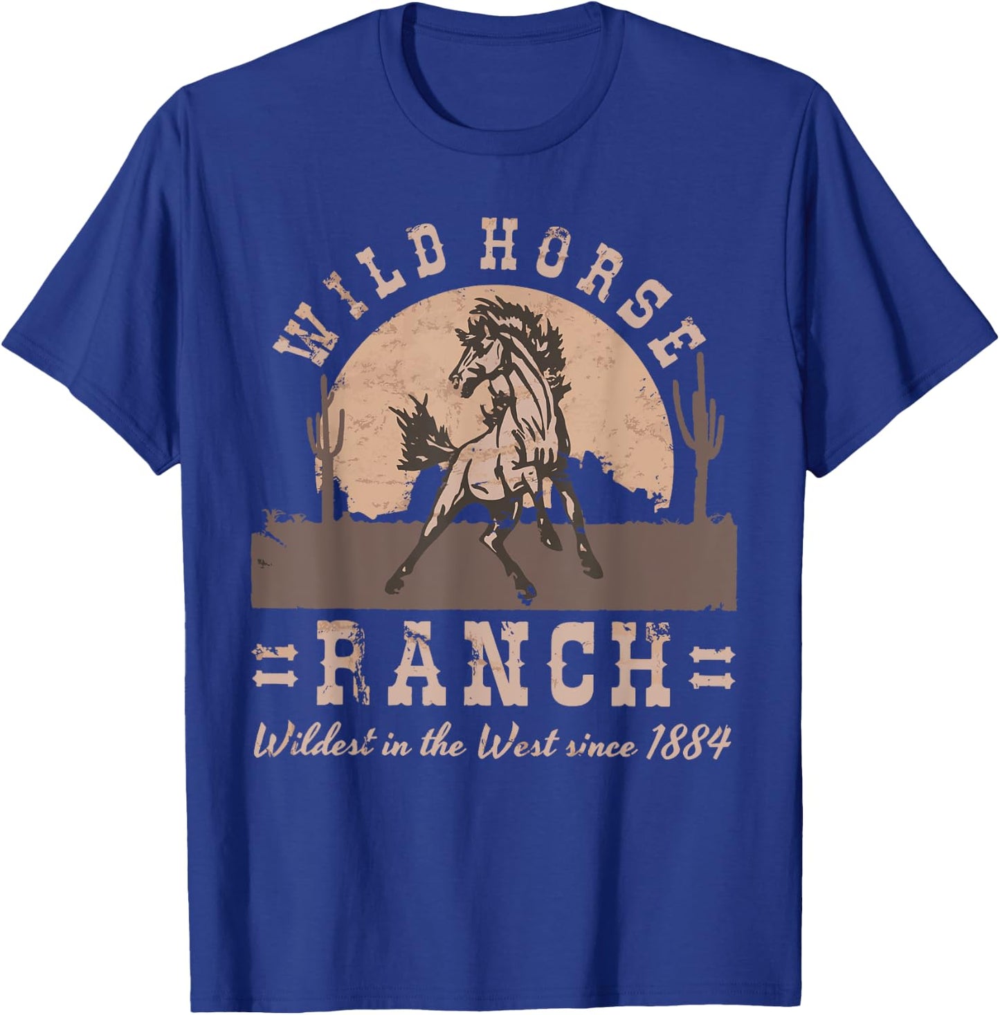 Wild Horse Ranch Distressed Western Graphic T-Shirt - T-Shirt | Royal
