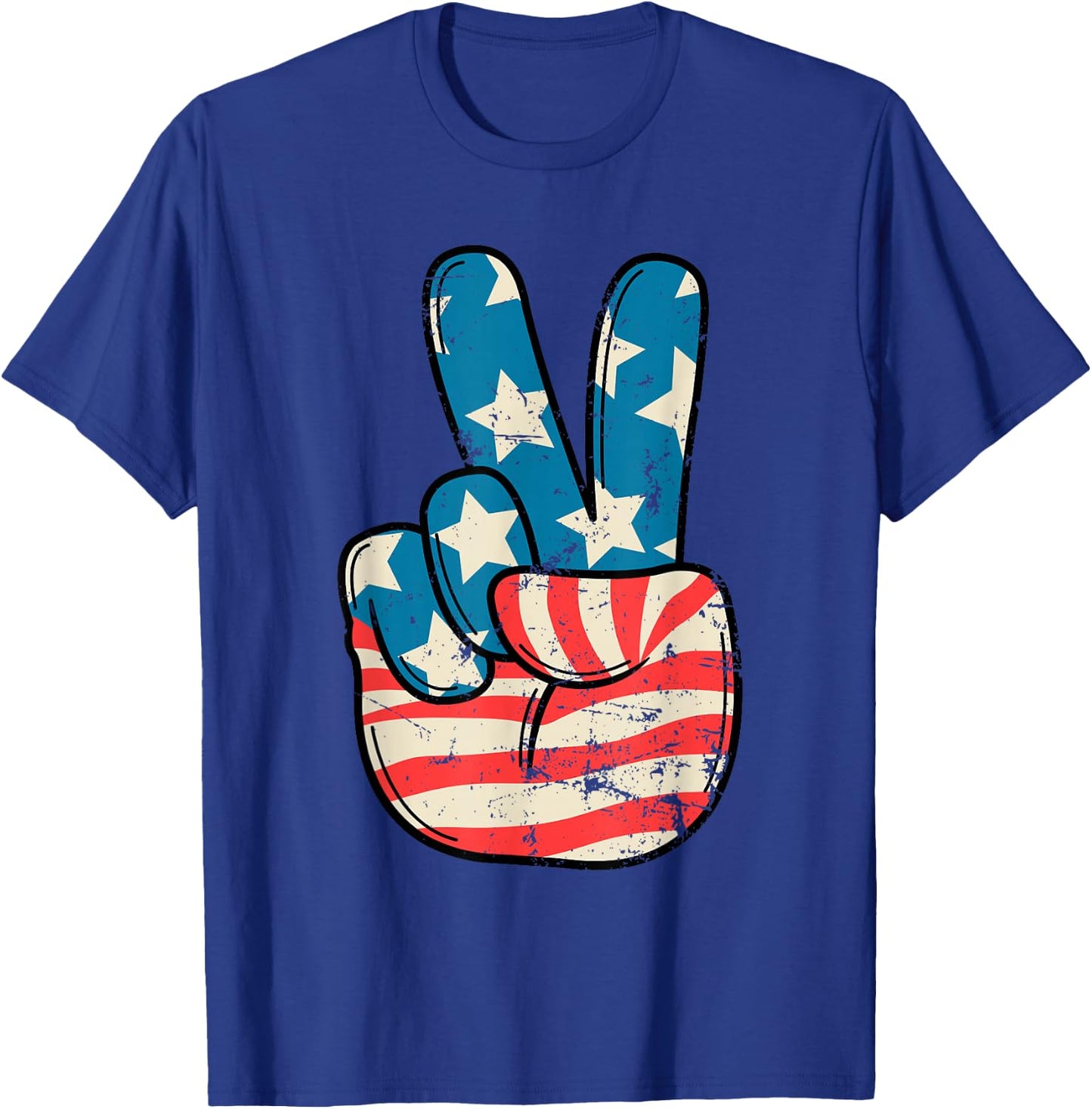 USA Flag Peace Sign Hand 4th of July Patriotic Men Boys T-Shirt - T-Shirt | Royal
