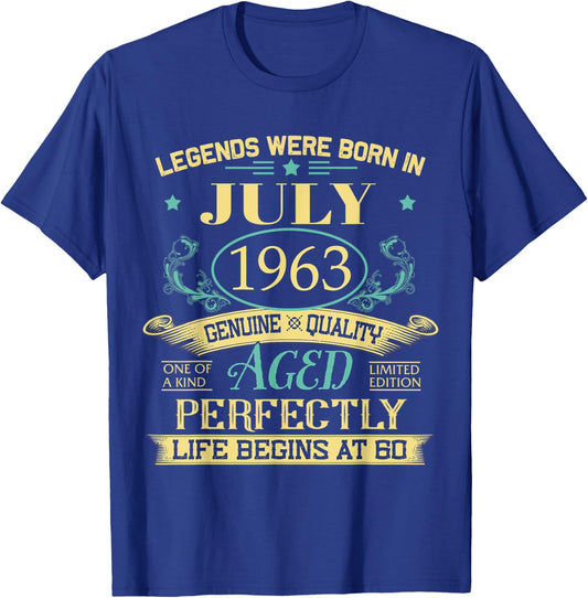 Legends Born In July 1963 Vintage 60th 60 Years Old T-Shirt - T-Shirt | Royal